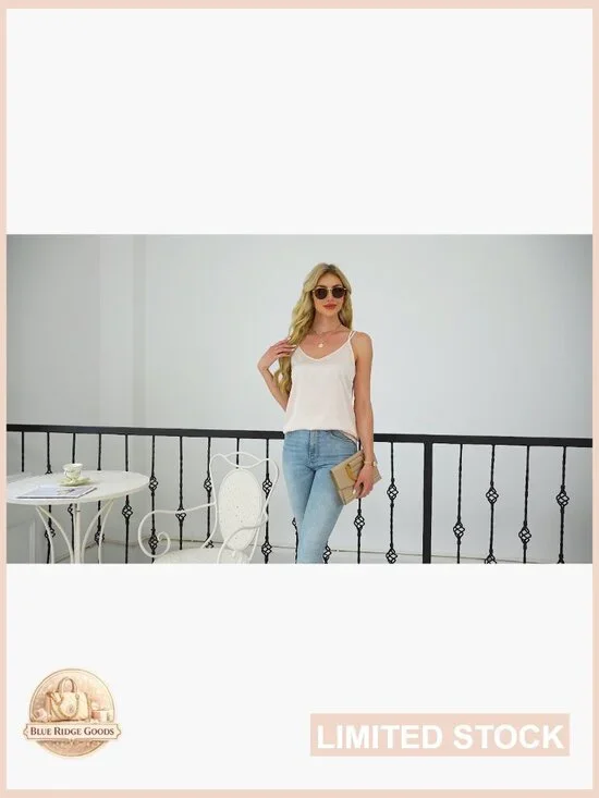 Satin Camisole Top V Neck Spaghetti Strap Cross Back Summer Blouse Chic - Picture 6 of 7